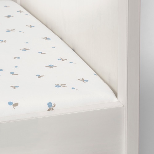 RODHAKE Seprai berkaret untuk kasur bayi, putih pola blueberry, 60x120 cm
