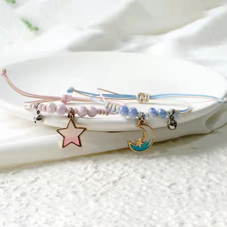 ED - GELANG TANGAN TALI KOREA MOTIF BULAN & BINTANG / GELANG TALI KOREA BESTIE / BRACELET GELANG TANGAN COUPLE BESTIE-1