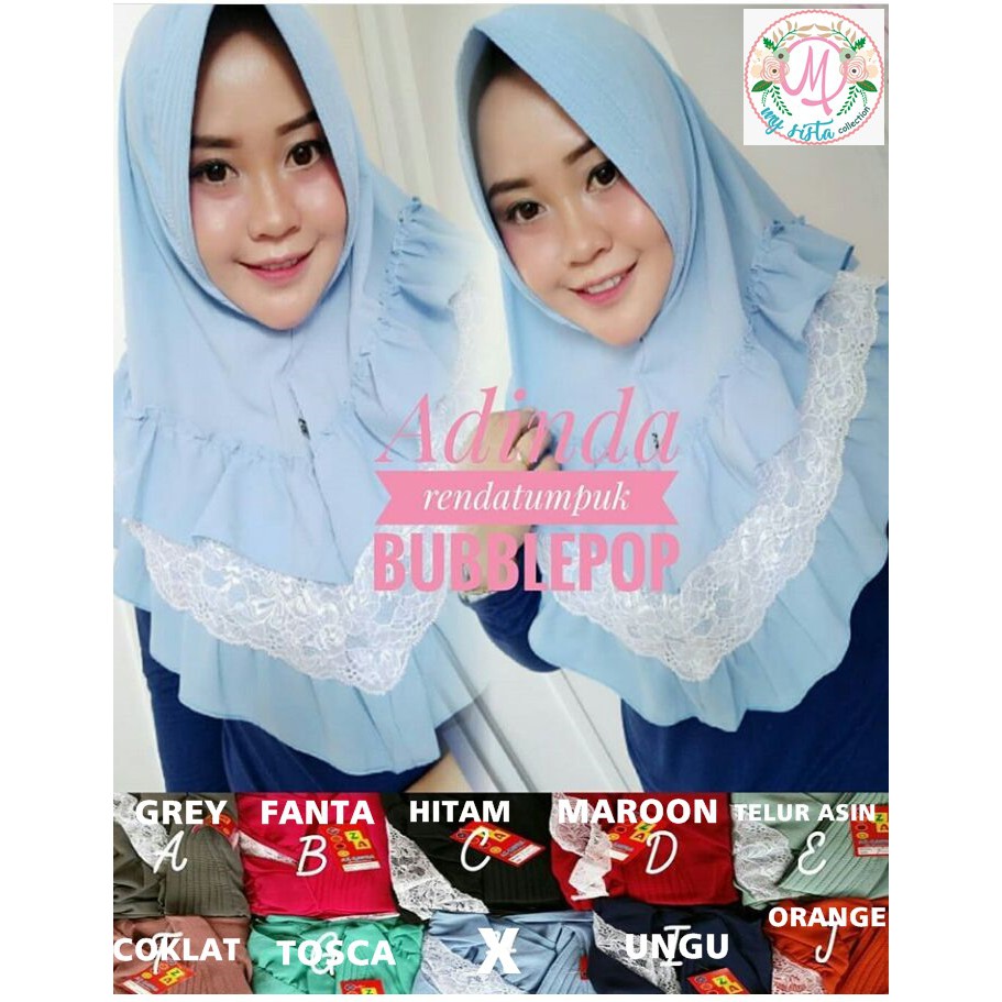 Adinda Renda/Jilbab Instan/Jilbab Bublepop/Jilbab Bublepop Corak/Jilbab Syari