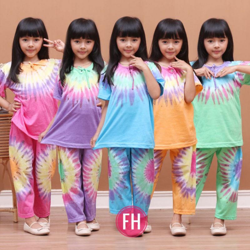 Kaos Pelangi Anak Perempuan Umur 2-7 Tahun setelan Anak Warna  Motif Tyde