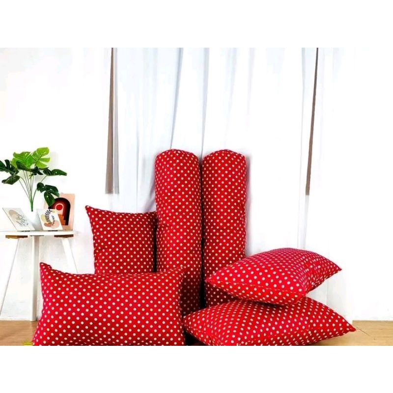 paket bantal 4pcs dan guling 2pcs isi kapuk randu asli motif polkadot