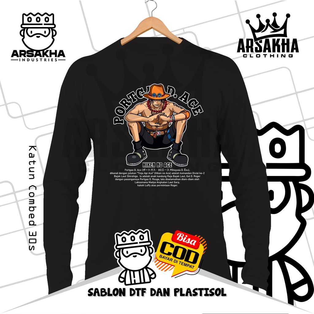 Kaos Lengan Panjang Baju Anime ONE PIECE PORTGAS D. ACE HIKEN NO ACE Baju Distro by Arsakha Industri