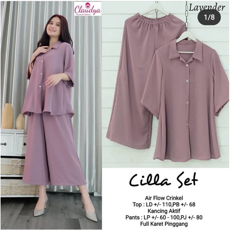 cilla set crinkle setelan kemeja wanita