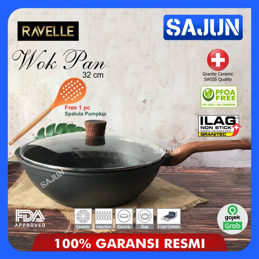 RAVELLE ROYALE Wok Pan 32 Cm With LId Wajan dengan Tutup