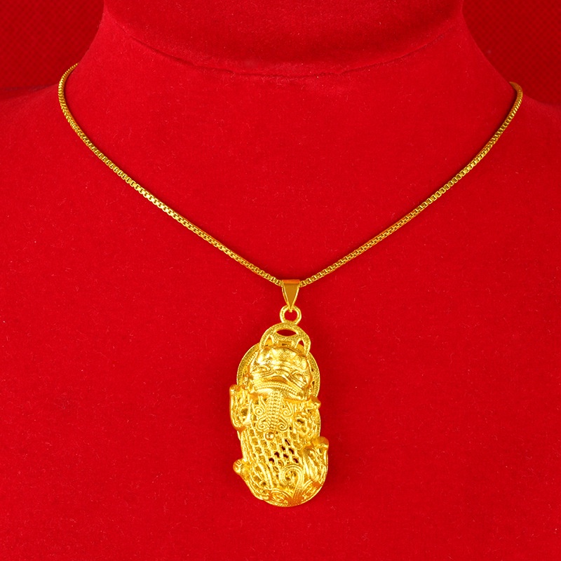 Kalung Emas Asli Kadar 375 Dengan Liontin Pixiu 3D Model Hollow Untuk Pria