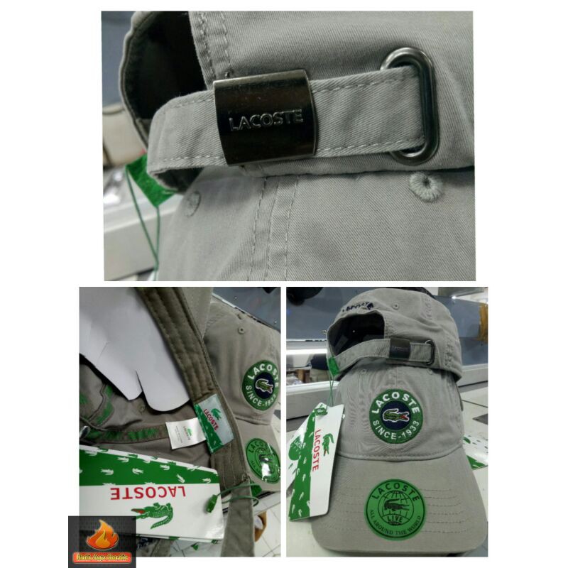 topi lacoste logo bulat grade ORI abu misty 100%