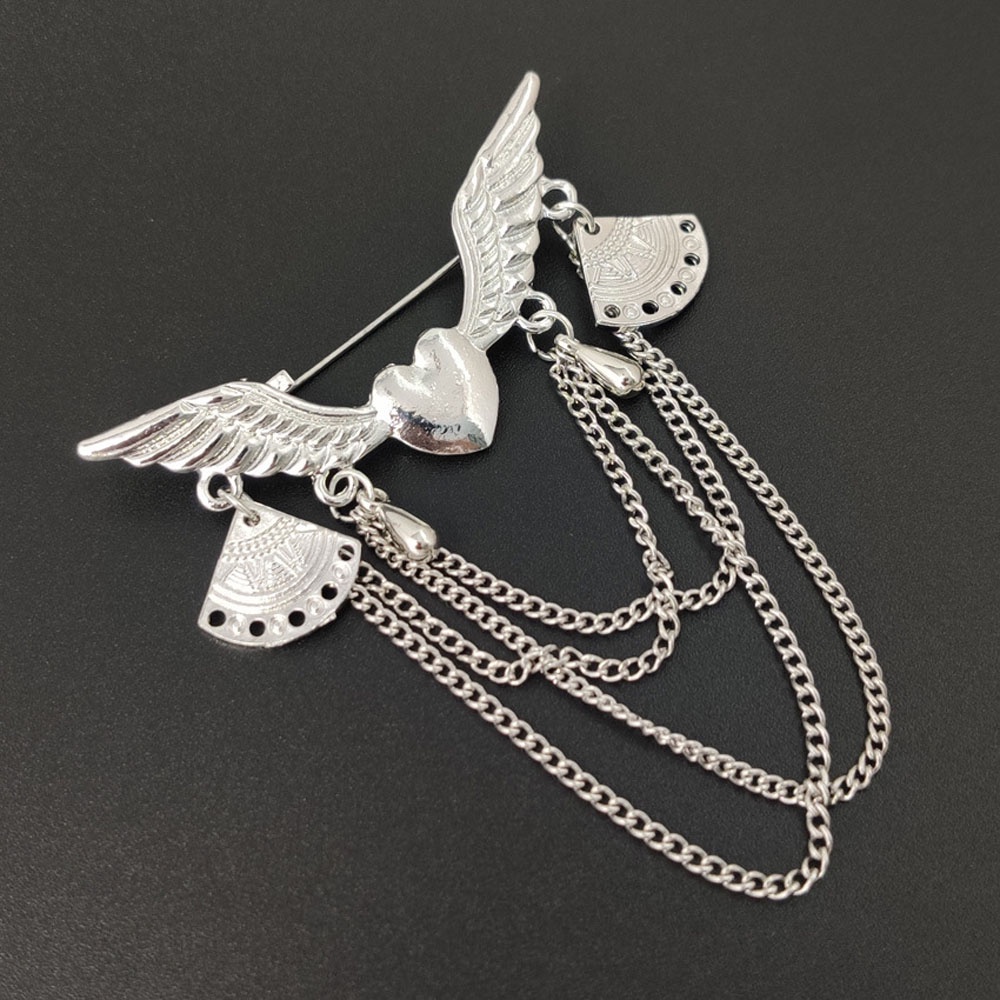 Needway  Men's Suit Jewelry Vintage Brooch Pins Fashion Accessories Chain Heart-Shaped Angle Wing Retro Lapel Pin British Style Brooches/Multicolor