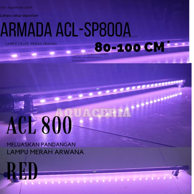 Lampu celup Merah arwana ARMADA ACL-SP800-A lampu celup aquarium 80cm Super Red+Box plastik