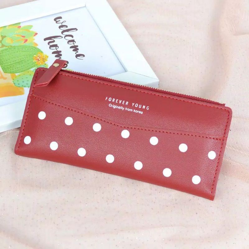 Dompet Lipat Long Thin Motif Polka Polka Wanita Import 2413-3