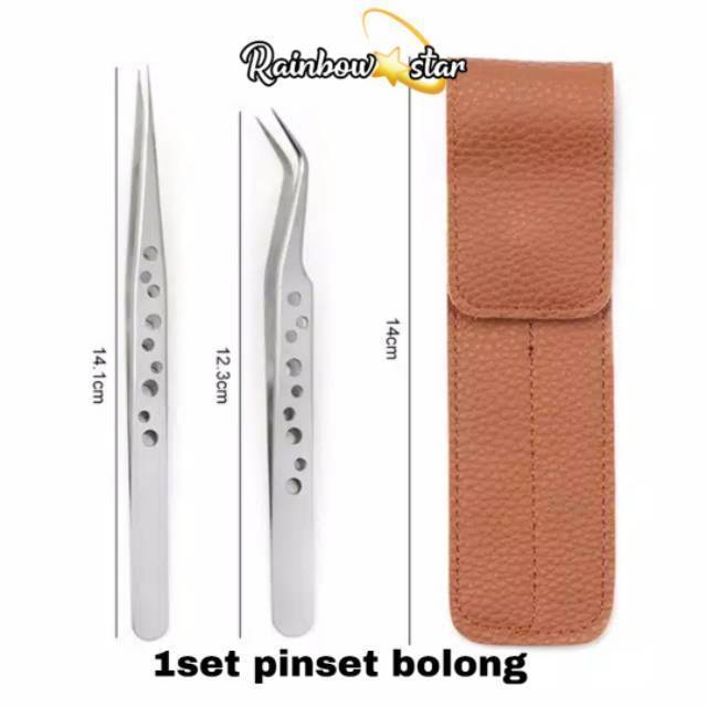 Tweezers Stainless Steel + Pouch Pinset Eyelash Extension Gold / Pinset