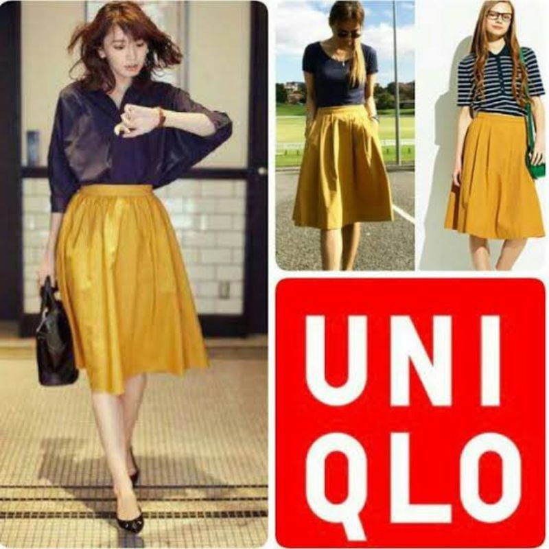 GU by Un qlo Midi Flare Skirt - Rok Wanita Originall