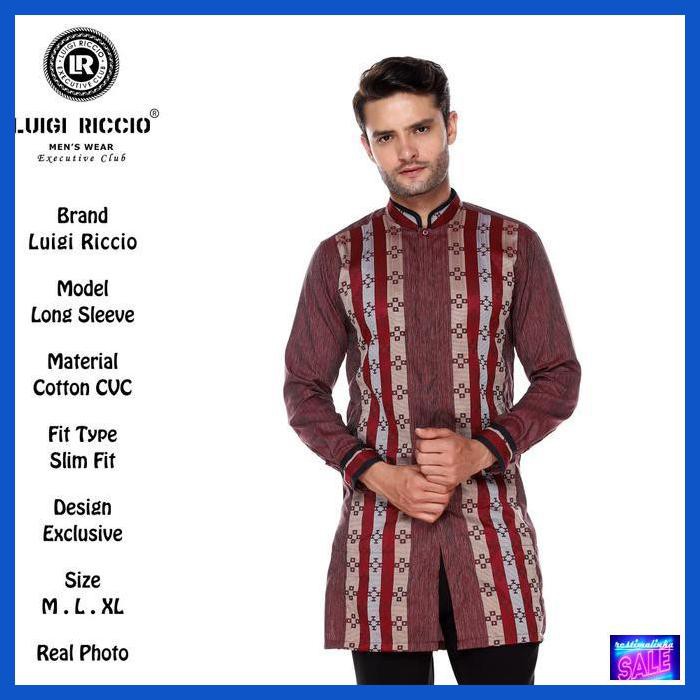 GAMISDEWASA- BAJU KOKO PAKISTAN| LUIGI RICCIO| WARNA MERAH BATA - M -MUSLIM.