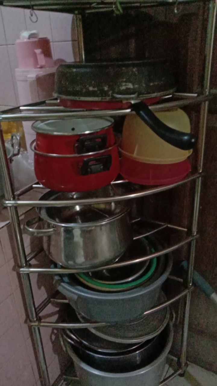 Es Rak Segitiga Rak Peralatan Rumah Rak Serbaguna 6 Susun Rak Dapur Stainless Rak Panci Tingkat Besi