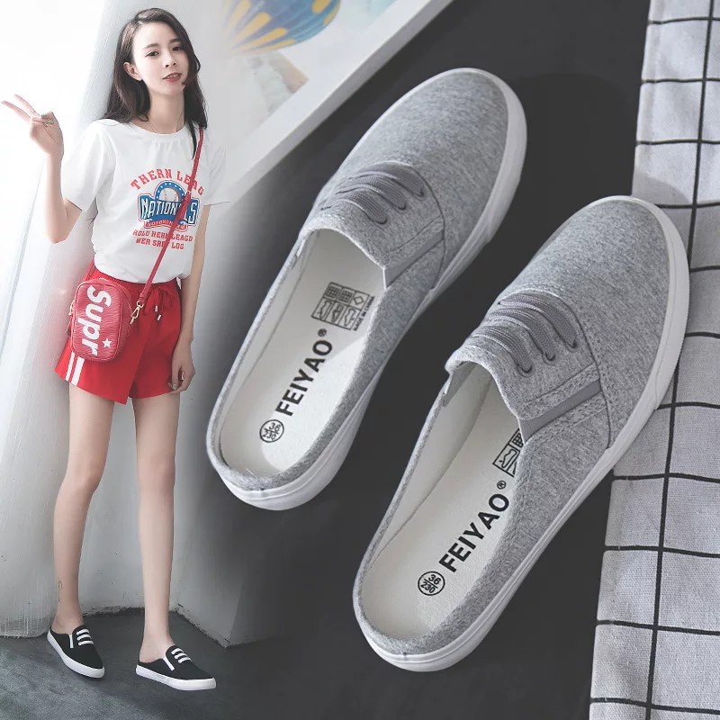 Flatshoes Wanita Slip On Cewe Oversize Kekinian Karet Olahraga M1Q6 Rajut Terbaru 2022 Empuk Korea J