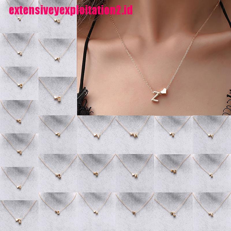 &lt; E2id &amp; &gt; Kalung Rantai Dengan Liontin Hati + Huruf Inisial Warna Gold / Silver Untuk Wanita