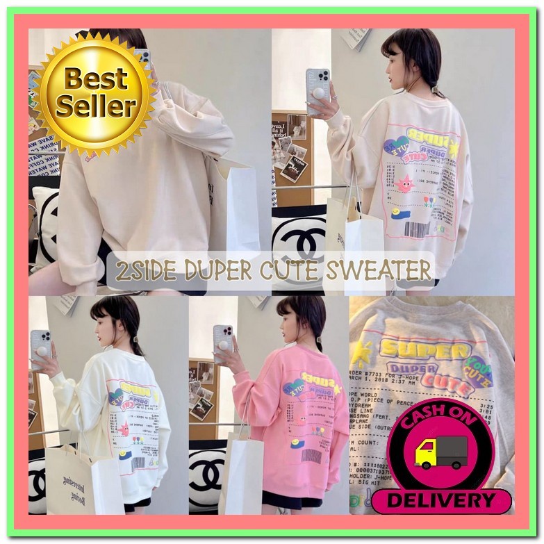 Sweater Oversize Wanita Korea Original Times Up Polos Jumbo Tebal Baju Atasan Cewek Perempuan Murah 