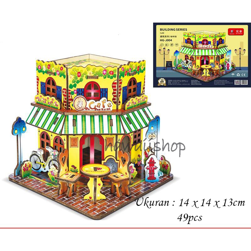 Hawaii Shop Puzzle 3D DIY bahan kayu CAFE mainan puzzle edukasi anak (kado &amp; pajangan)