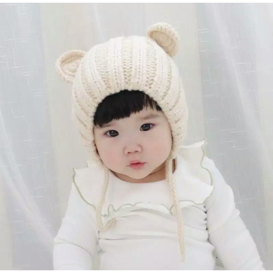 Topi Kupluk Rajut Wol Sheep Korea 6bln - 3 tahun Topi Rajut Domba Baby / Topi Pin Bear Fashion Import VC