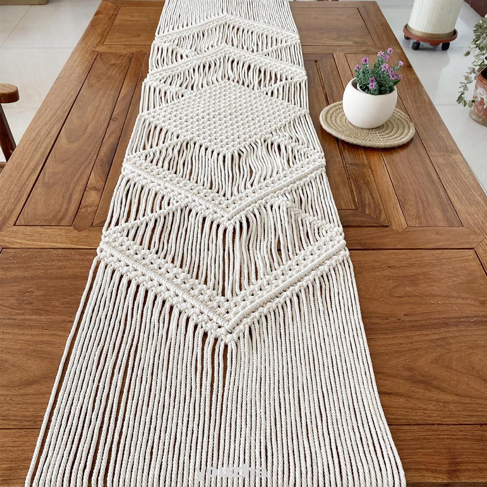 Home Washable Hand Woven Party Bedding Minimalistic Cotton Rope Macrame Design 200x32cm Table Runner Shopee Indonesia