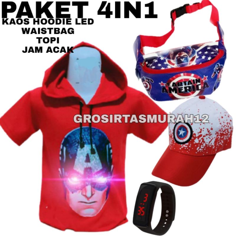 Baju anak led hoodie karakter  gratis tas selempang jam topi bordir