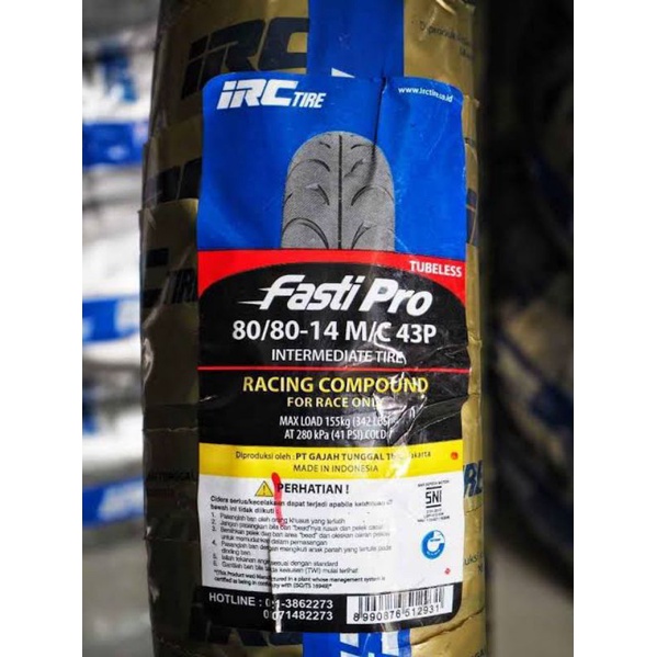 BAN MOTOR MATIC IRC FASTI PRO 90/80 RING 14 TUBELESS