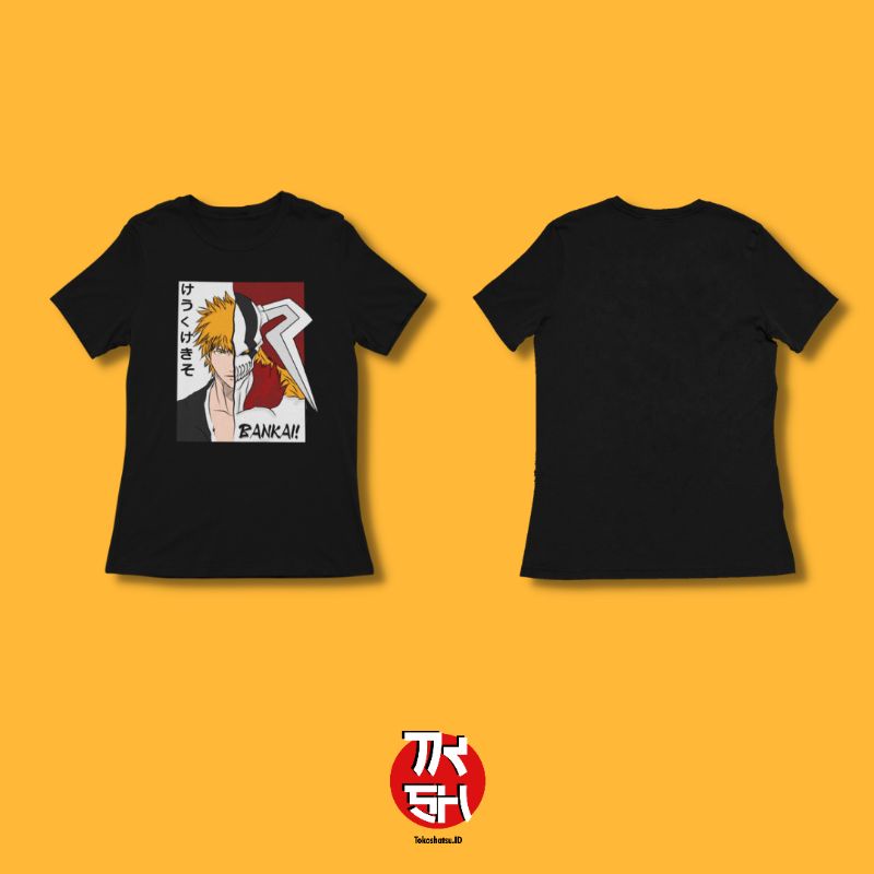 Baju Kaos Desain Original Anime Bleach Ichigo Kurosaki Bankai Bahan Katun Import Kaus Distro Custom 