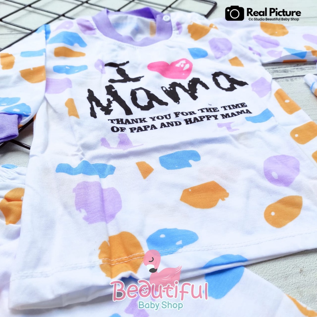 Baby.ou - Setelan Baju Bayi Perempuan Tangan Panjang Celana Panjang Usia 3-12 Bulan Motif Love Mama / Setelan Piyama Bayi Perempuan / Baju Tidur Bayi