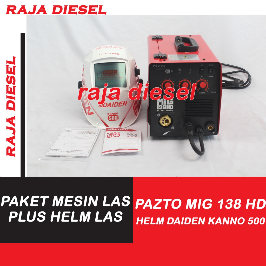 TRAVO LAS PAZTO MIG 138 HD JAPAN / MESIN LAS PLUS HELM LAS KANNO 500