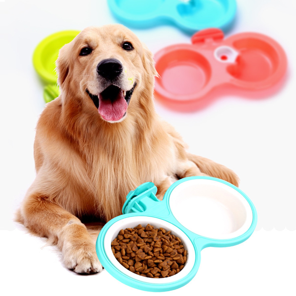 【TK】Pet Feeder Dog Anti Bite Detachable Hanging Double Bowls Puppy Food Auto Water Dispenser Dish Supplies