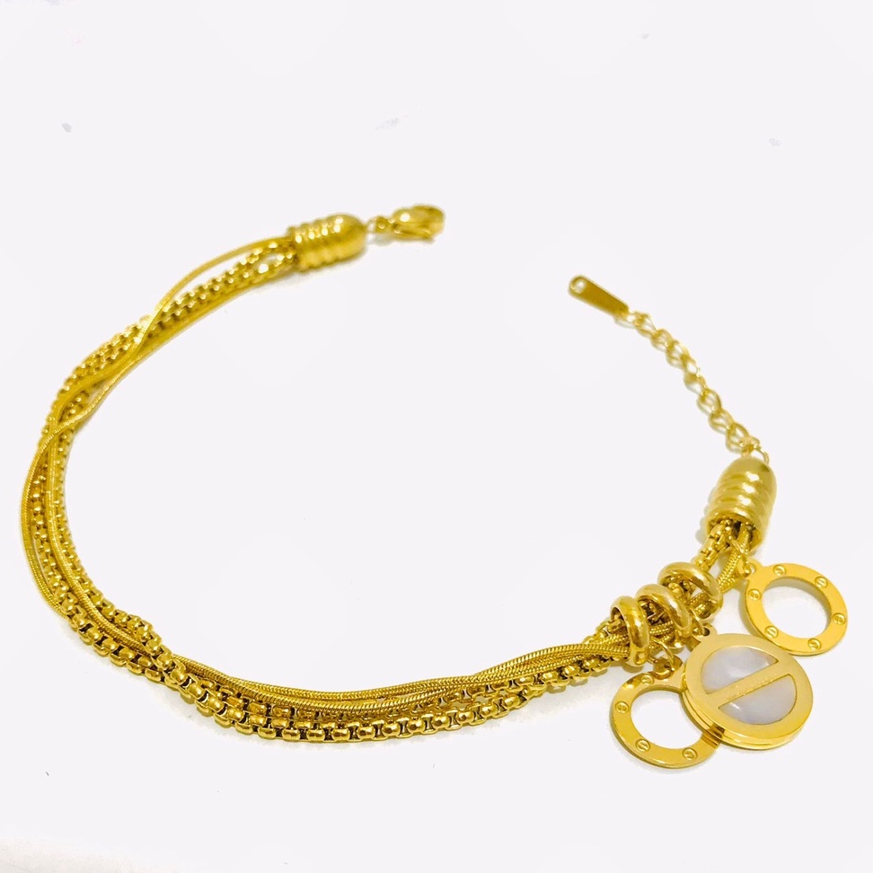 Gelang Rantai Titanium Wanita Lapis Emas Anti Karat GRT-81-39