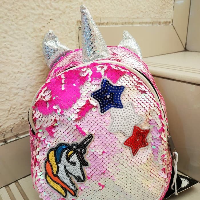 Tas Ransel Anak Sequin Unicorn Sisik Cantik Berubah Warna