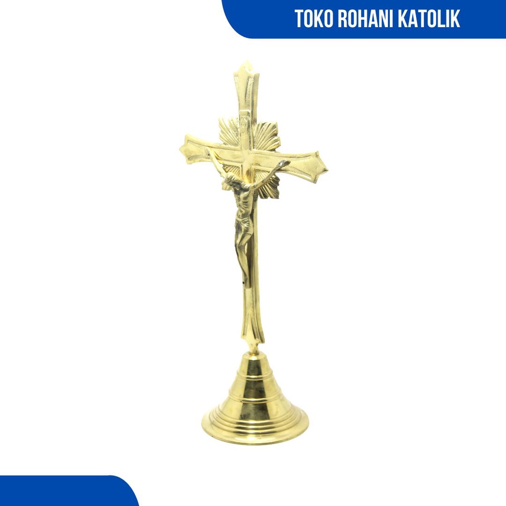 SALIB ALTAR KATOLIK 29-32 CM / SALIB MEJA / SALIB DUDUK KUNINGAN / SALIB KATOLIK  / SALIB LOGAM / SALIB PATUNG YESUS