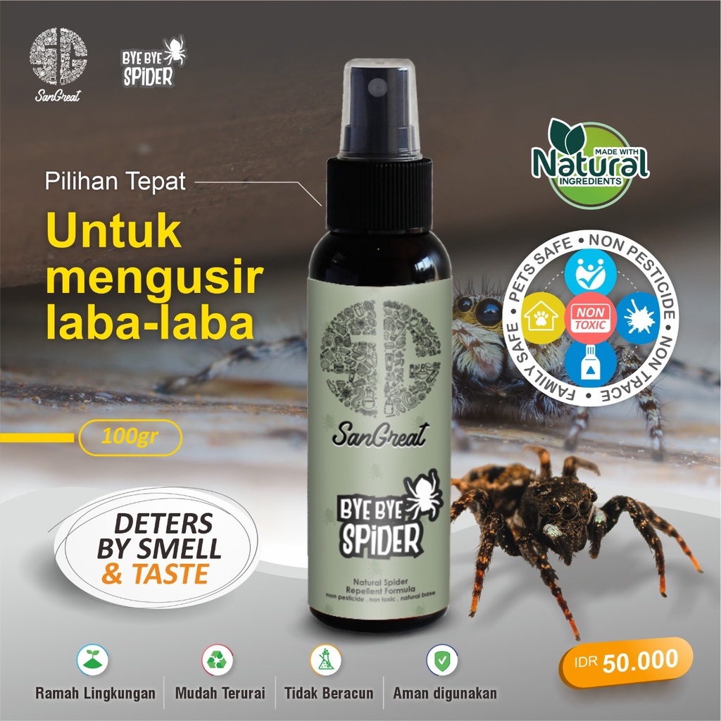 Semprotan anti laba-laba pengusir laba-laba SanGreat Bye Bye Spider untuk di rumah,  atap, tanaman non pestisida aman tidak mematikan 100 ml