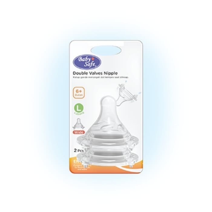 Baby Safe DOT Double Valves Wide Neck Nipple / DOT Pengganti Isi 2pcs (Tersedia varian ukuran) DWN0