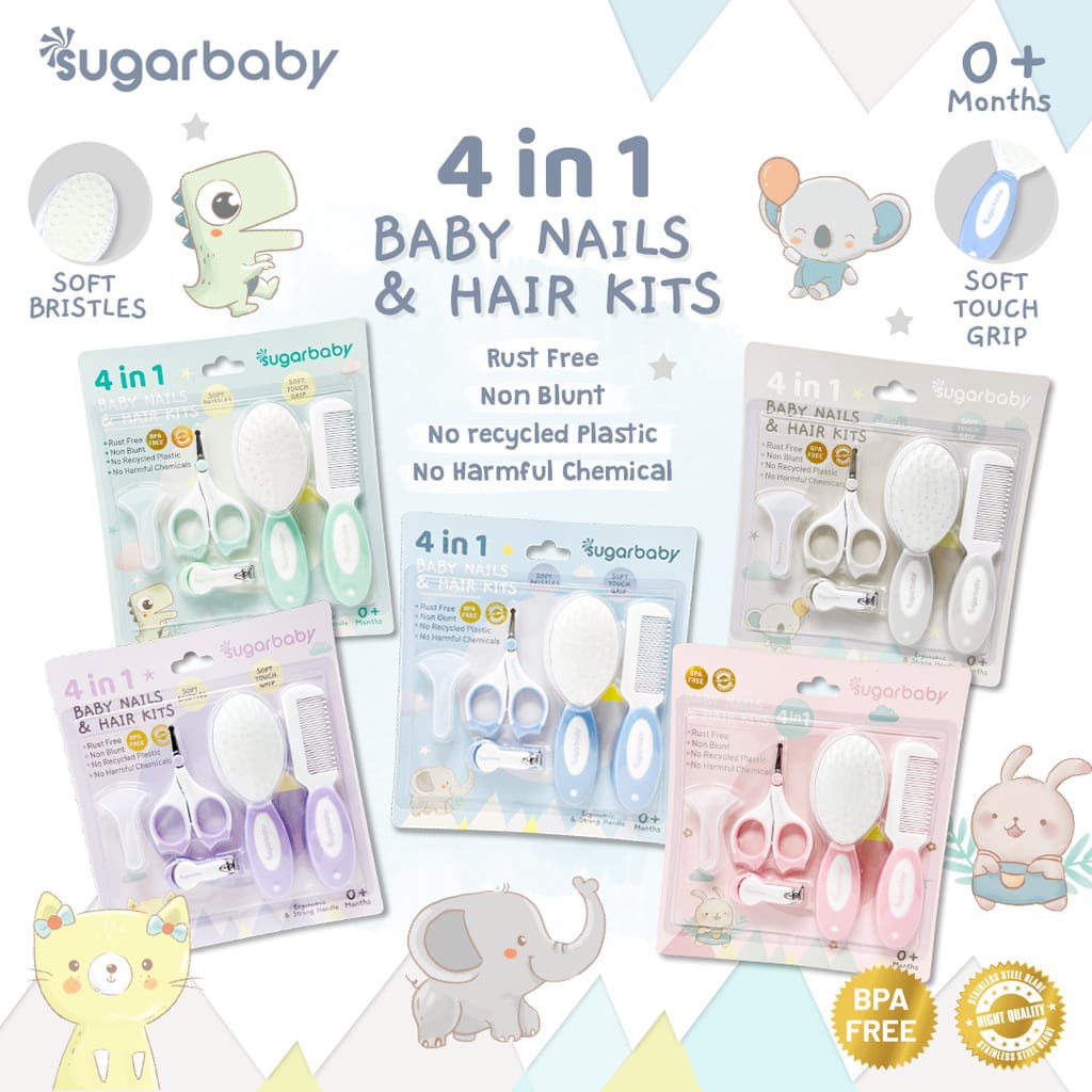 Sugar Baby 4 in 1 Baby Nails and Hair Kits / sisir bayi/ manicure bayi/gunting kuku SUGAR NAIL