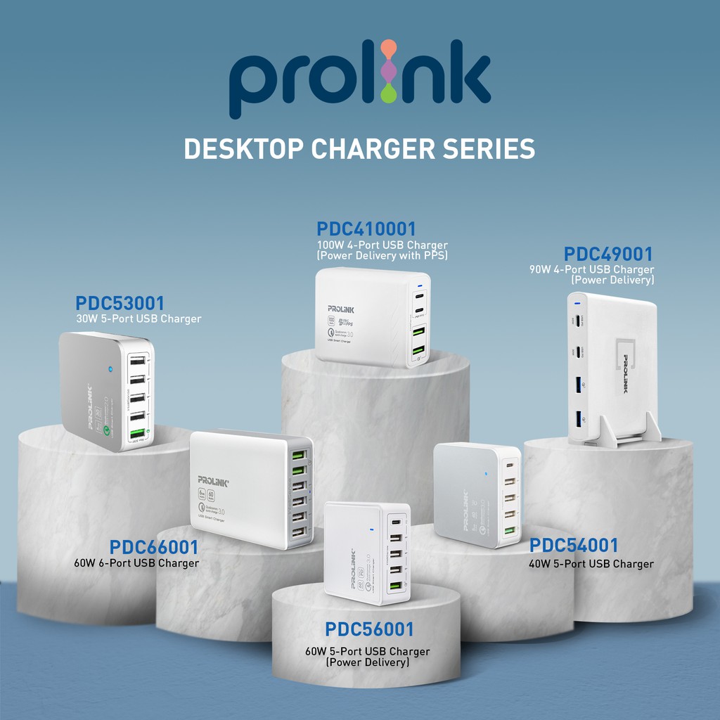 PROLiNK 60W 6 Port Desktop Quick Charger QC 3.0 USB Type A for iphone samsung android etc PDC66001