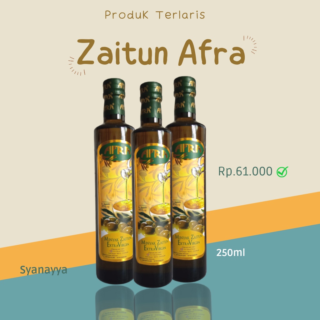 

Minyak Zaitun Afra 250 ml Extra Virgin Olive Oil Untuk Perawatan Kulit