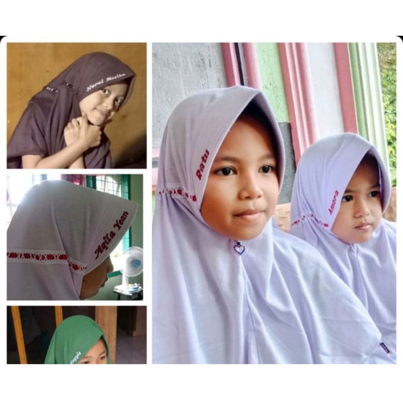 Kerudung Sekolah / Jilbab Anak Bordir Nama