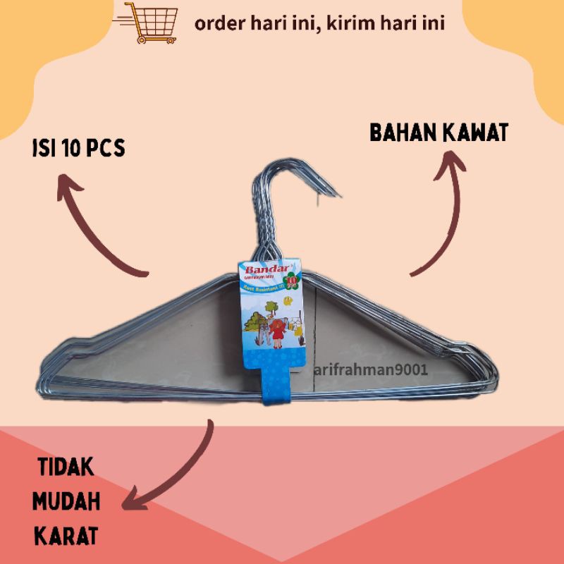 Gantungan Baju / Hanger Kawat Polos isi 10 Pcs