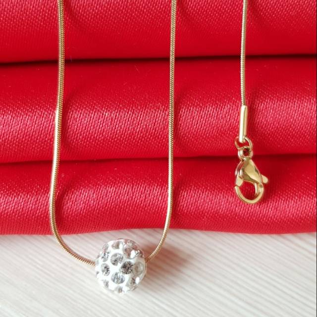 Kalung Fashion Bola Permata Gold Putih Titanium Antikarat