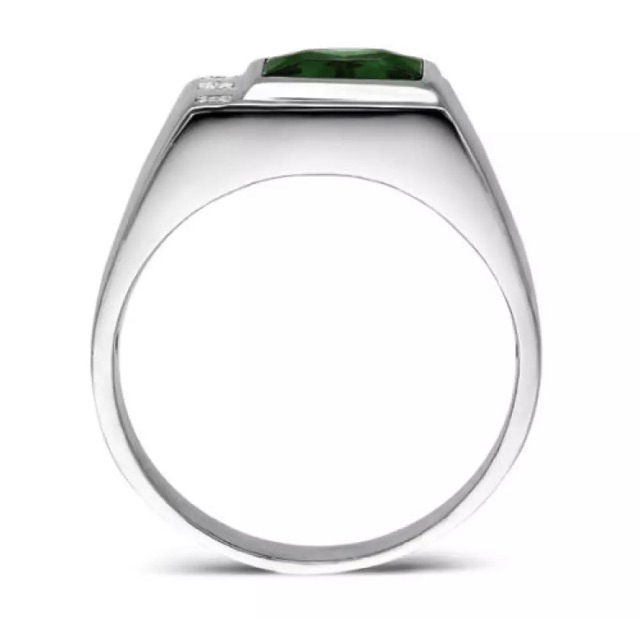 Cincin Pria Perak Zamrud Hijau Mewah Elegan Minimalis Green Emerald