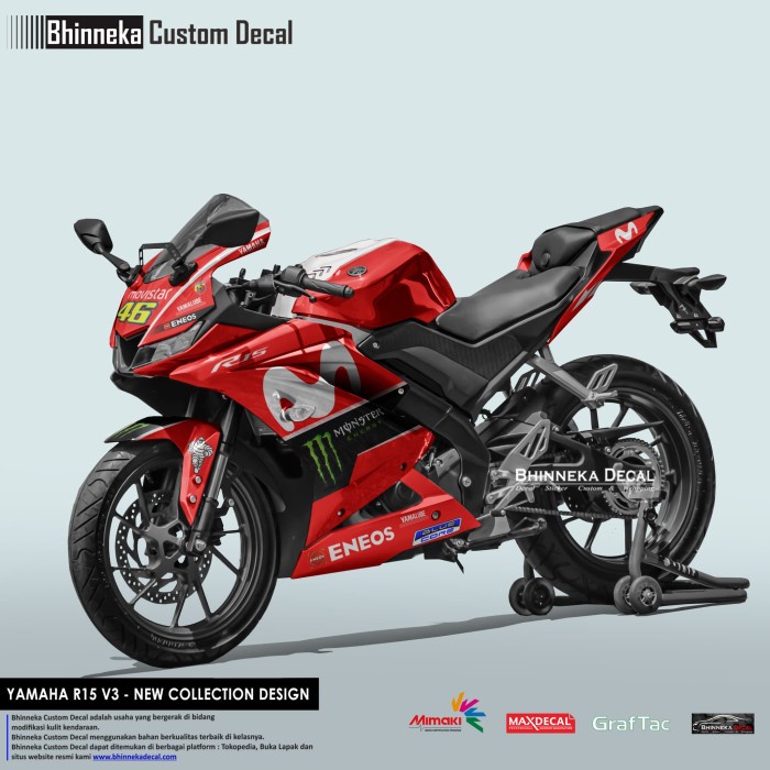 Decal Stiker YAMAHA R15 V3 NEW MOVISTAR RED