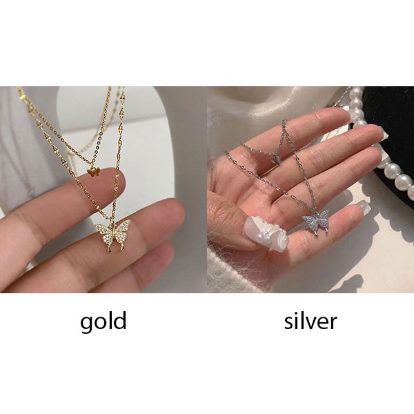 kalung double layer new trendy butterfly multilayer necklace jka222 (3E3)