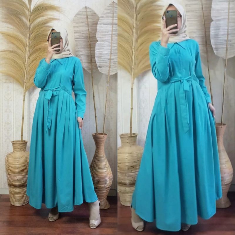 Gamis dress kanaya katun polos formal cantik keren lipit original restu mandeh nasywa real pict