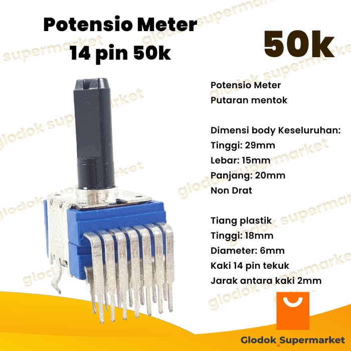 Potensio Meter 14 pin 50k Kaki 7-7 Tekuk Segi Biru 503