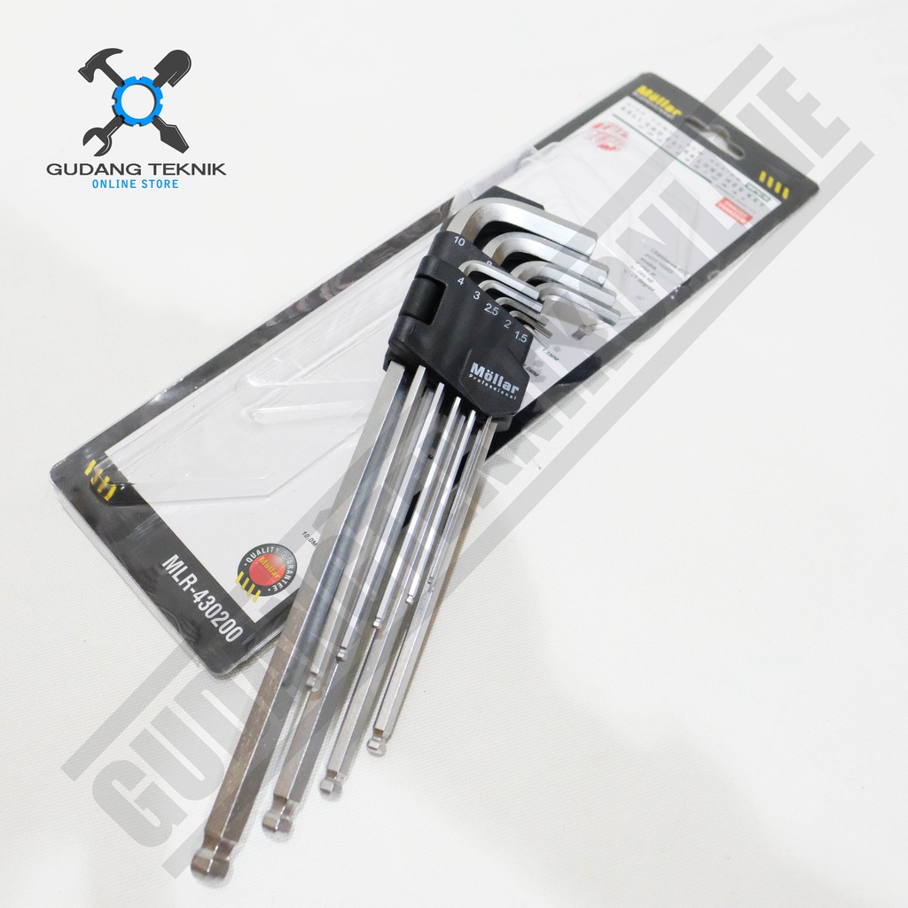 Mollar Kunci L Panjang kombinasi Ball Point 1 SET 9 pcs / Hex Key Extra Long Ball end