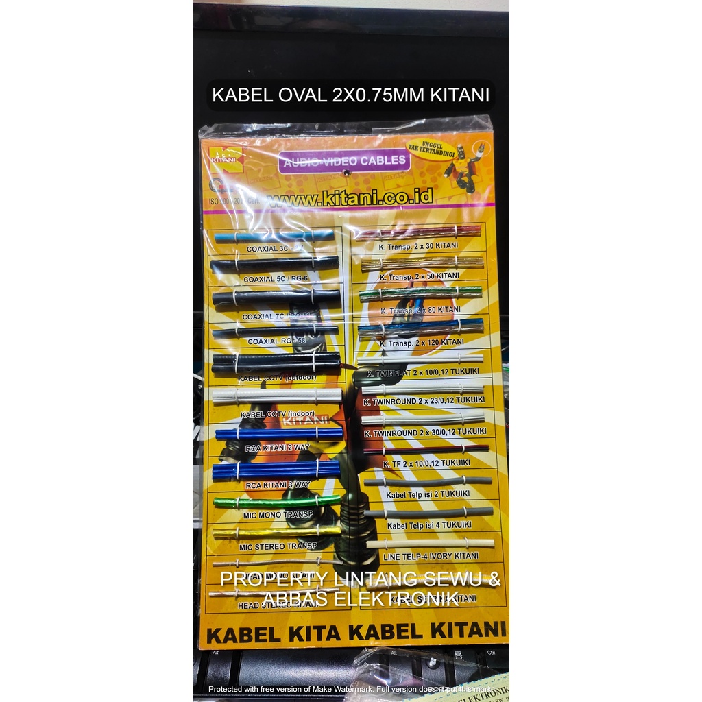 KABEL OVAL  2X0.75 OVAL 2 X 0.75 OVAL KITANI KABEL LISTRIK OVAL KABEL SPEAKER OVAL 2 X O.75 PER METER