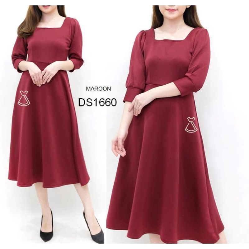 Dress Midi Scuba Dress Pesta Wanita Flare Dres casual formal