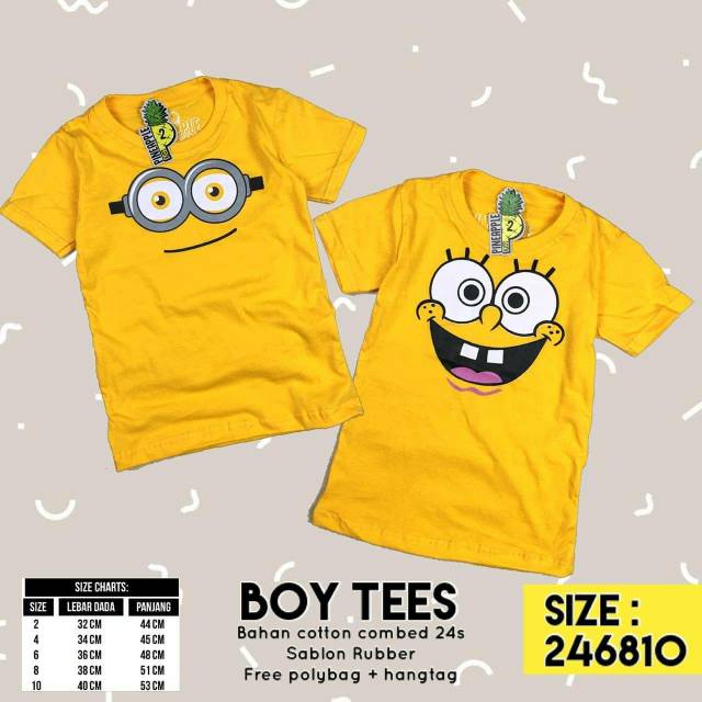 BOYS TEE CARTOON KAOS  ANAK  ELMO  KAOS  ANAK  SPONGEBOB MINION 