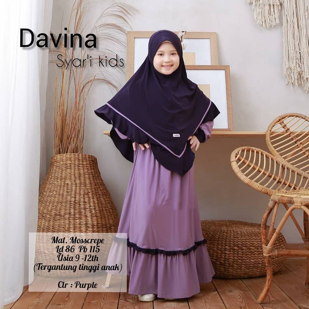 DAVINA SYARI KIDS KF 9 - 12 TDAPAT GAMIS + HIJAB Gamis Anak Perempuan Baju Anak Perempuan Terbaru 2021 Modern Gamis Anak Tanggung Gamis Anak Renda BEST SELLER